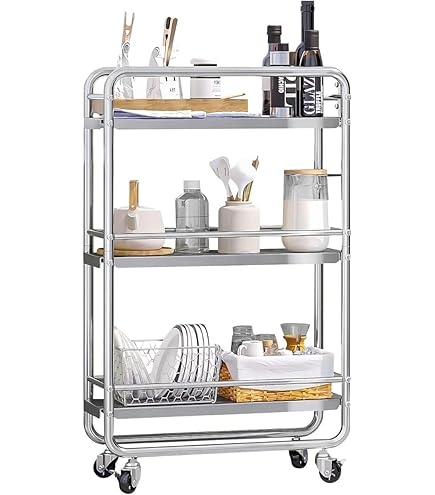 キッチンワゴン メタル キッチン収納カート 3段　キャスター付き　２点 Amazon.co.jp: Rcuihak 収納ワゴン キッチンワゴン 3段